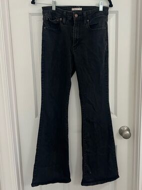 Levi's 726 High Rise Flare Jeans Black Size 30 Washable Stretch Denim